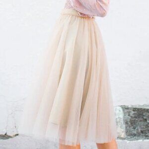 Space 46 Adrian Soft Tulle Skirt Sz L Gold Full Fairy Lined Girlie Midi Whimsy